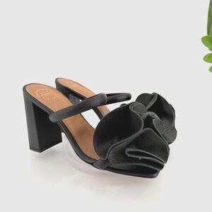 ATP Atelier Fossalto Sandals Black Leather Block Heel Oversized Flower 36 EU / 6
